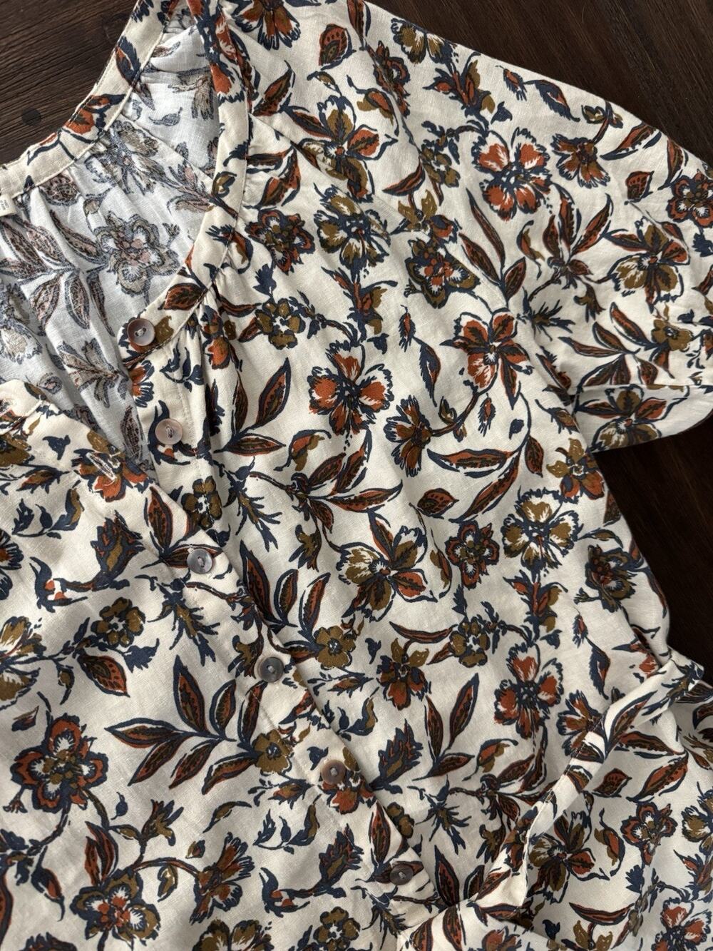 Faherty Dress Fall Colors Neutral Floral Linen Blend Belted $178